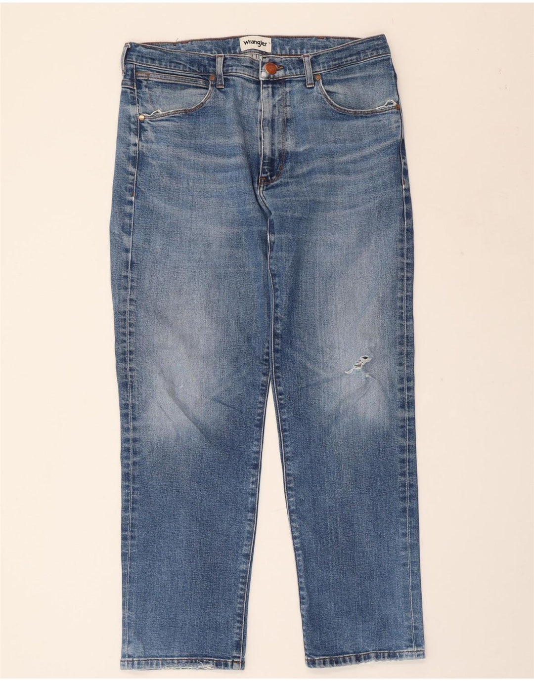 WRANGLER Mens Distressed Straight Jeans W34 L30 Blue Cotton