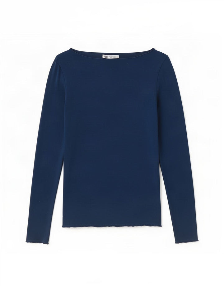 Zara Womens Top Long Sleeve UK 8 Small Navy Blue
