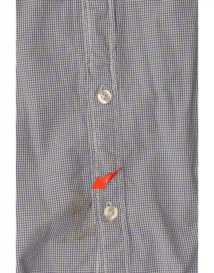 SCOTCH & SODA Mens Short Sleeve Military Shirt Large Blue Gingham Cotton