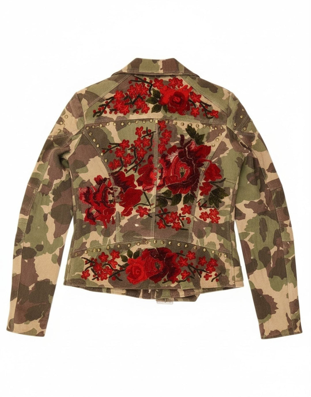 Vintage Womens Suede Biker Jacket UK 16 Large Green Camouflage Leather