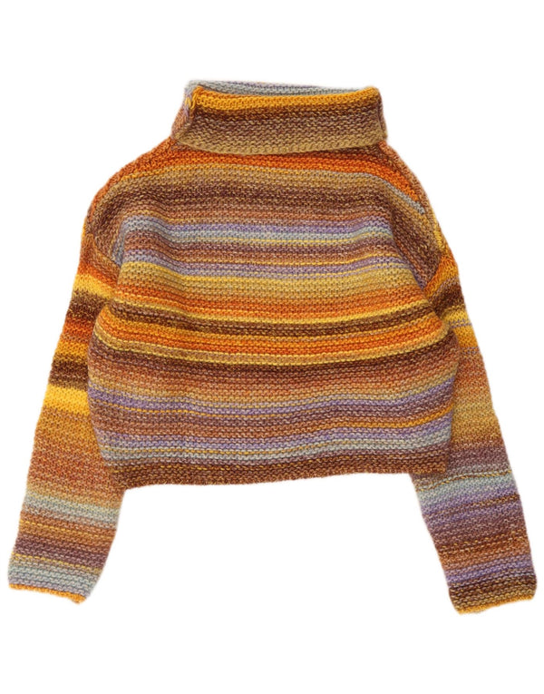 Benetton Womens Crop Roll Neck Jumper Sweater UK 6 XS Multicoloured Striped