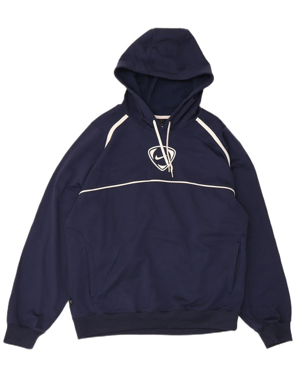 Nike Mens Hoodie Jumper UK 42/44 Large Navy Blue Striped Polyester