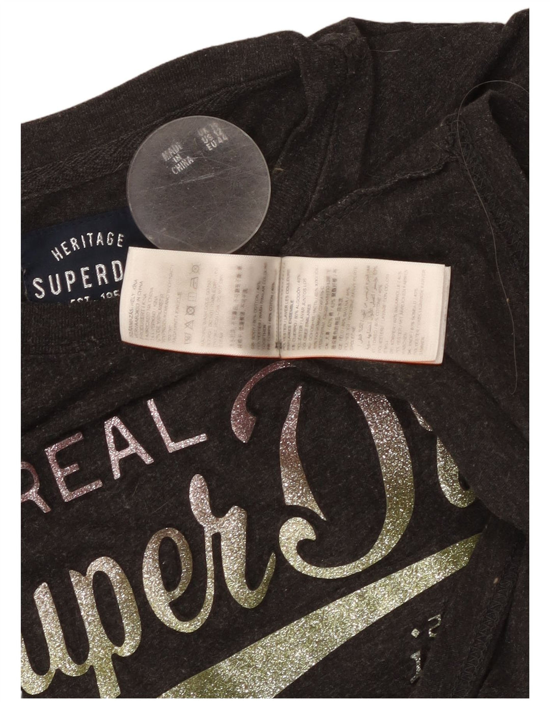 SUPERDRY Womens Graphic T-Shirt Top UK 16 Large Grey Flecked Cotton