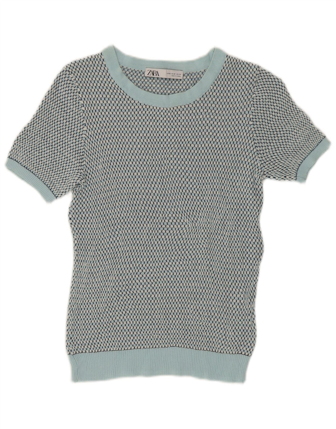 Zara Womens Crop Crew Neck Jumper Sweater UK 12 Medium Green Spotted