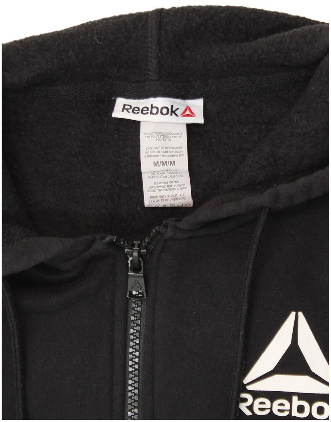 REEBOK Womens Zip Hoodie Sweater UK 14 Medium Black Cotton