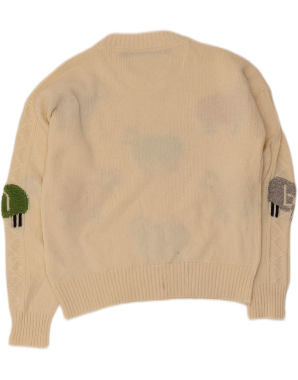 Benetton Womens Crew Neck Jumper Sweater UK 10 Small Beige Animal Print