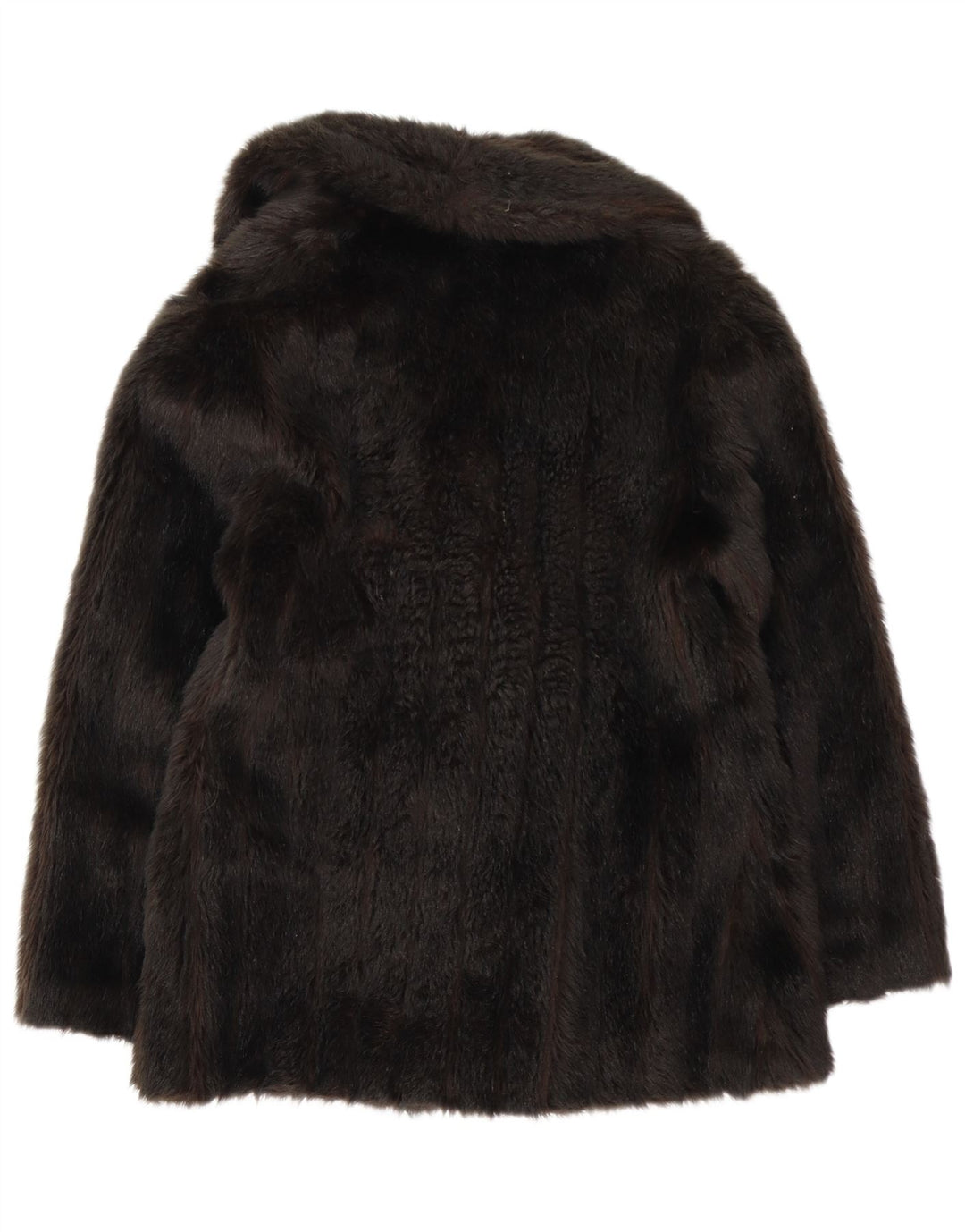 VINTAGE Womens Faux Fur Double Breasted Coat UK 10 Small Black Acrylic