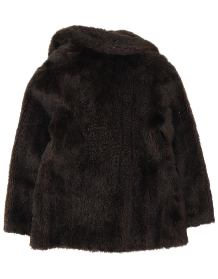 VINTAGE Womens Faux Fur Double Breasted Coat UK 10 Small Black Acrylic