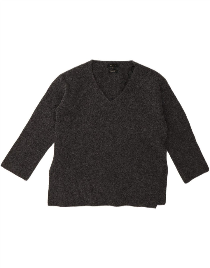 MASSIMO DUTTI Womens V-Neck Jumper Sweater UK 10 Small Grey Wool
