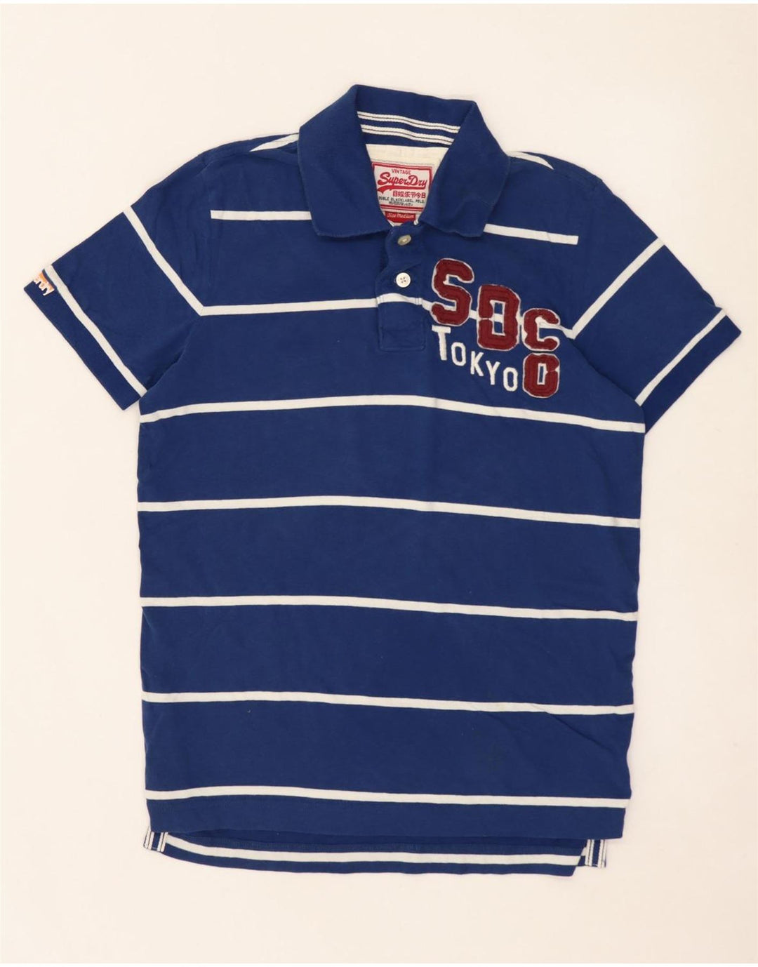 SUPERDRY Mens Graphic Polo Shirt Medium Blue Striped Cotton