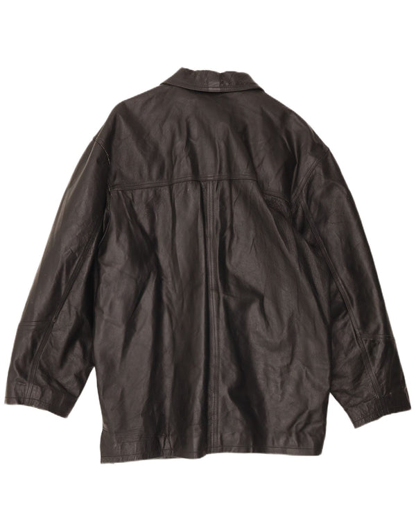 VINTAGE Mens Leather Jacket IT 54 2XL Black Leather