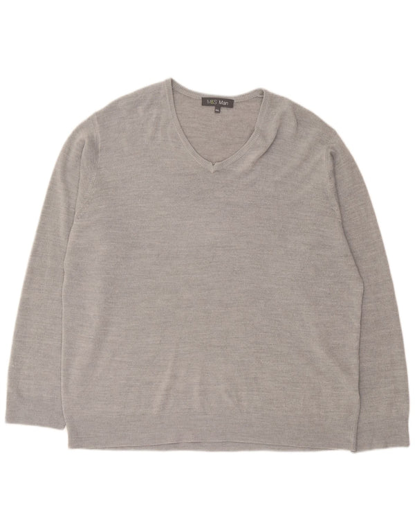Marks & Spencer Mens V-Neck Jumper Sweater 2XL Grey Acrylic