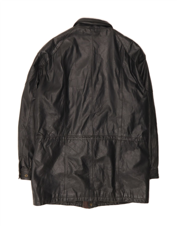 MARCEL CLAIR Mens Leather Coat IT 52 XL Black Leather Vintage Marcel Clair and Second-Hand Marcel Clair from Messina Hembry 