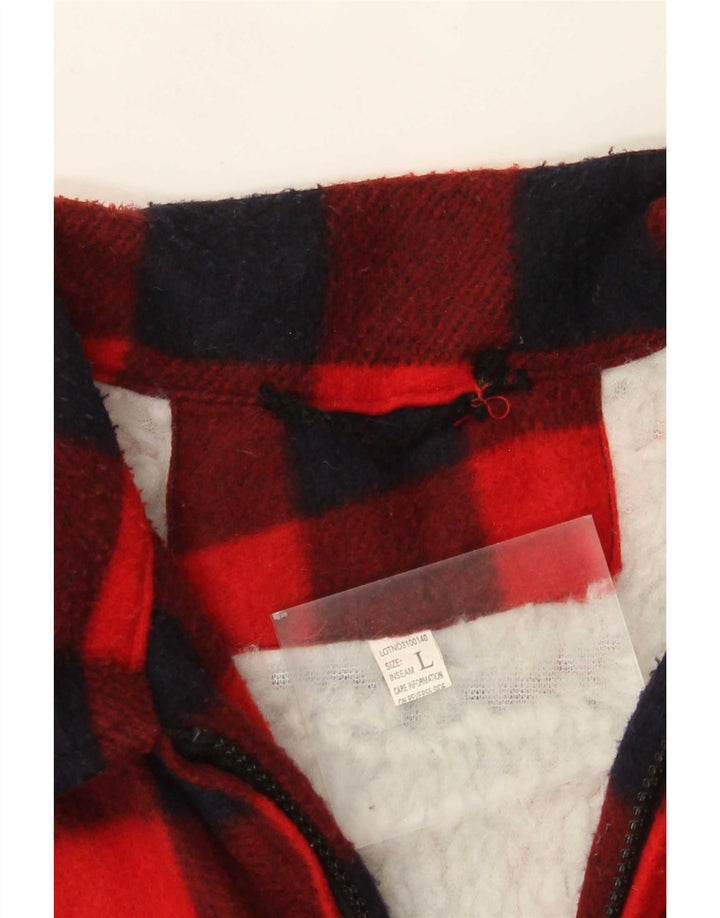 Vintage Mens Fleece Lumberjack Shirt Large Red Gingham Polyester
