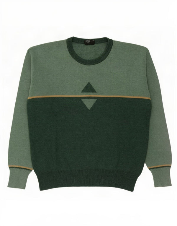 Liabel Mens Crew Neck Jumper Sweater Large Green Colourblock Acrylic