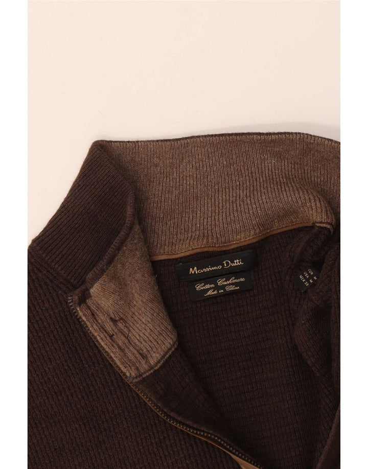 Massimo Dutti Mens Zip Neck Jumper Sweater Medium Brown Cotton