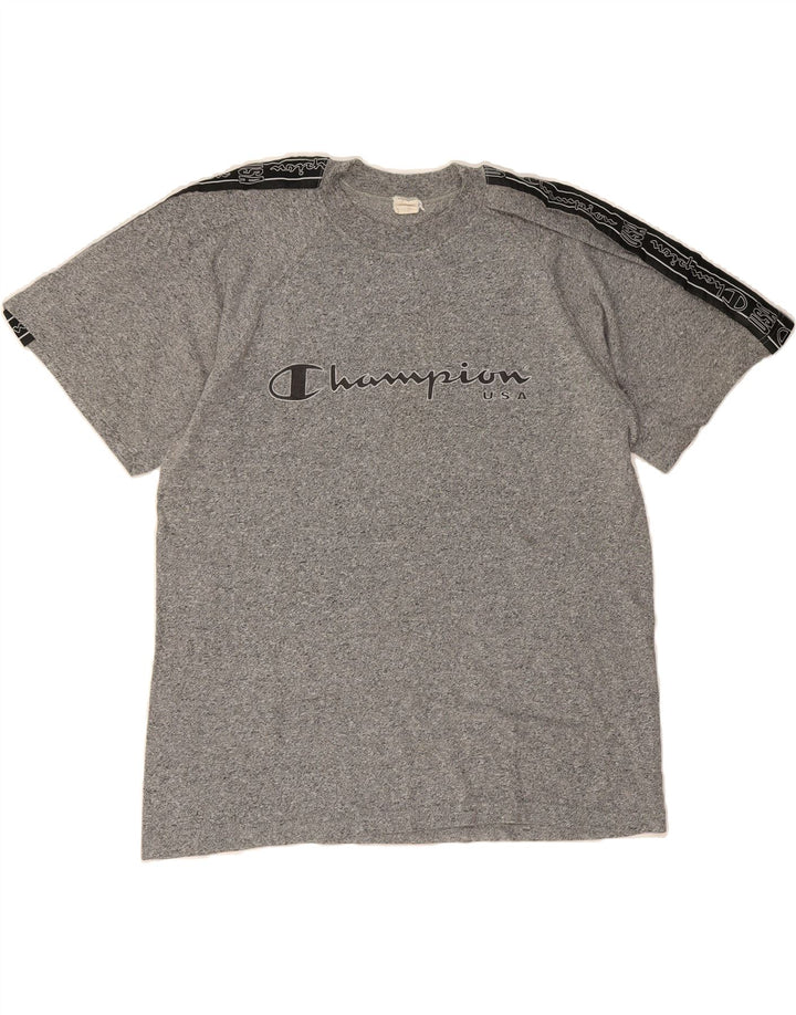 CHAMPION Mens Graphic T-Shirt Top Large Grey Colourblock Vintage Champion and Second-Hand Champion from Messina Hembry 