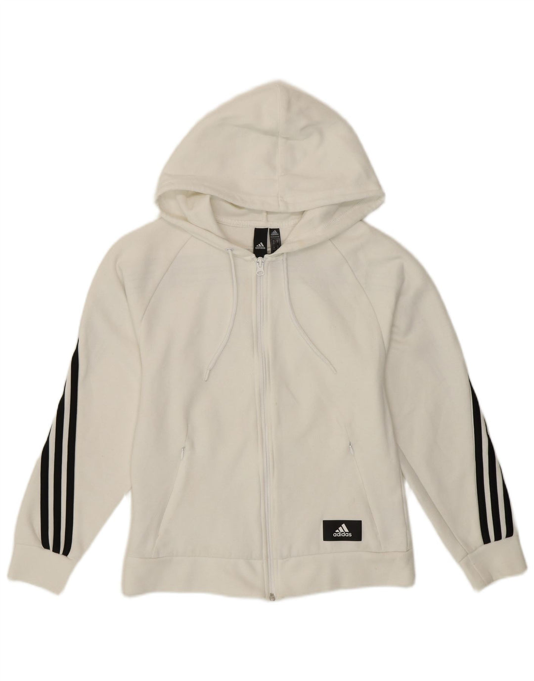 ADIDAS Womens Zip Hoodie Sweater UK 4/6 XS White Cotton