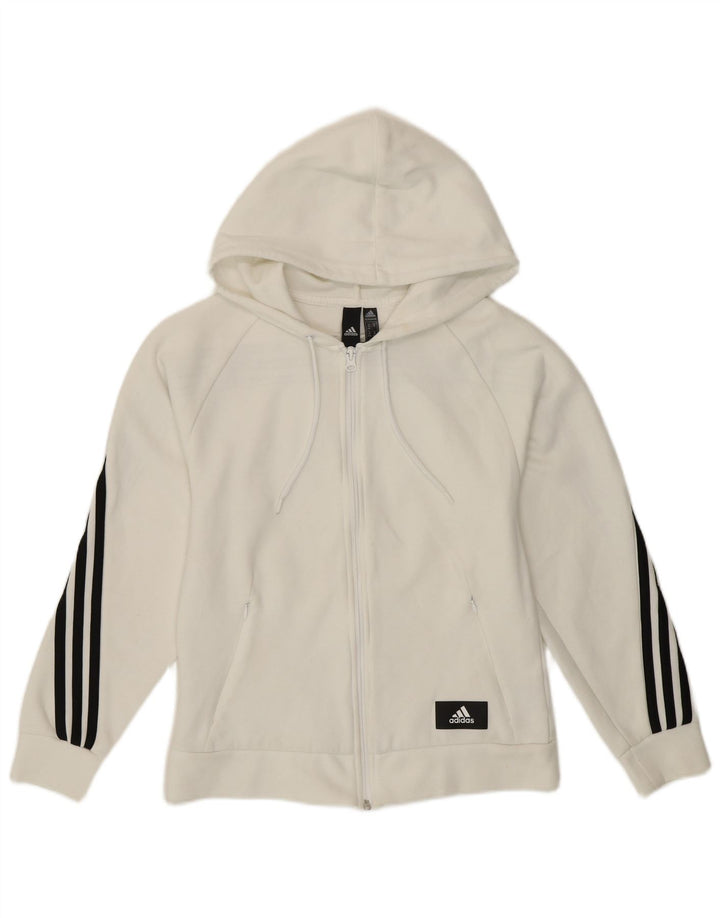 ADIDAS Womens Zip Hoodie Sweater UK 4/6 XS White Cotton