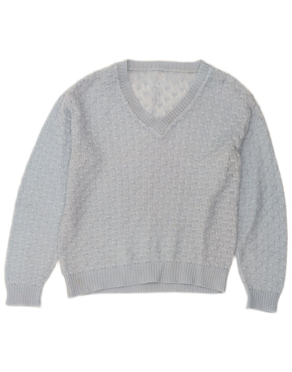 Vintage Womens V-Neck Jumper Sweater UK 14 Medium Blue