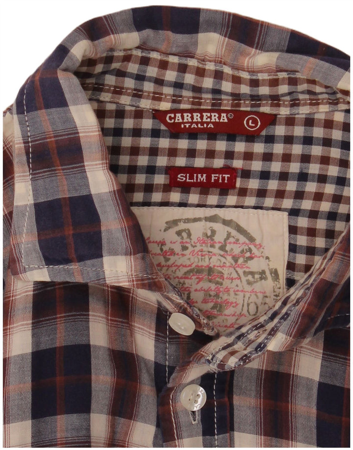 Carrera Mens Slim Fit Shirt Large Navy Blue Plaid