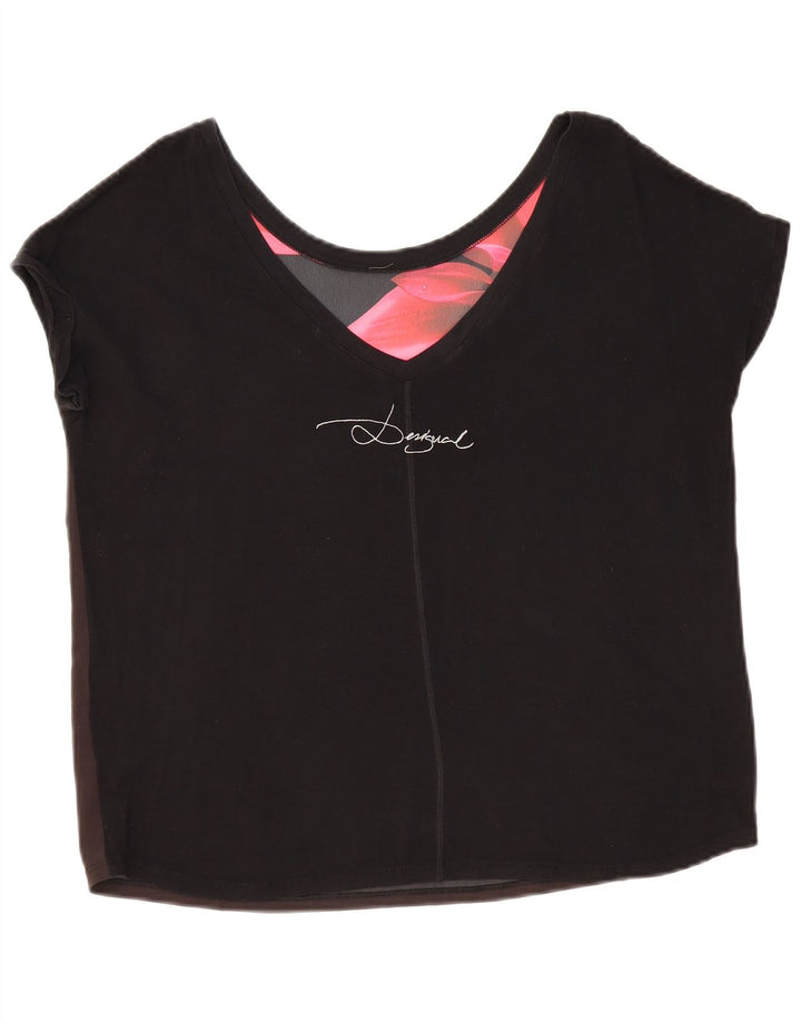 DESIGUAL Womens Oversized Graphic T-Shirt Top UK 14 Medium Black Floral