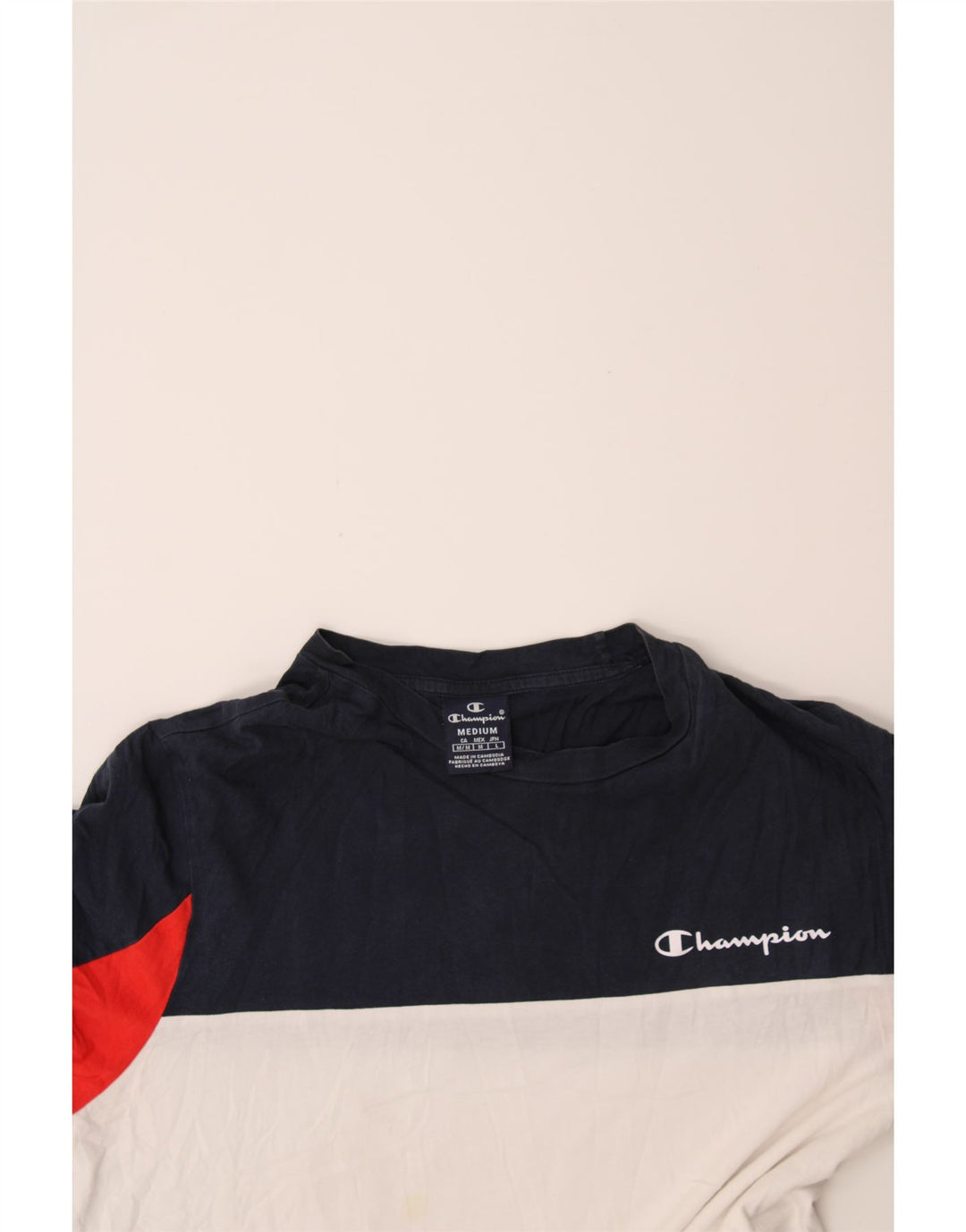 CHAMPION Mens Graphic T-Shirt Top Medium White Colourblock Vintage Champion and Second-Hand Champion from Messina Hembry 