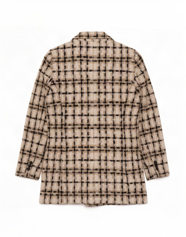 Zara Womens Double Breasted Blazer Jacket UK 12 Medium Beige Check Acrylic