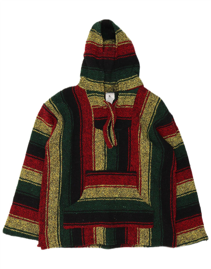 Vintage Mens Mexican Hooded Jumper Sweater Medium Multicoloured Striped