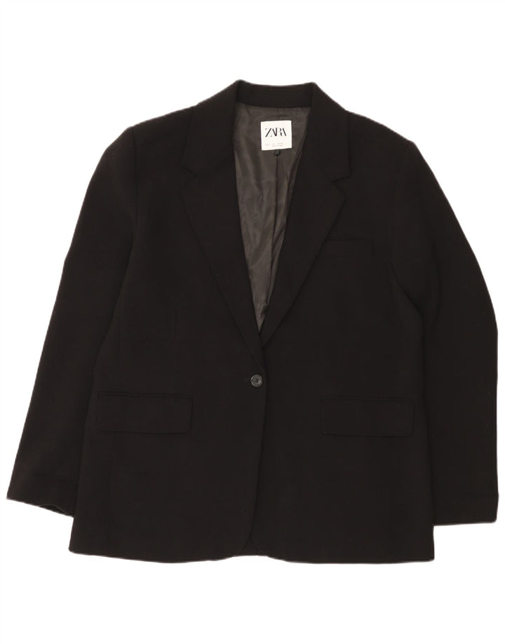 Zara Womens 1 Button Blazer Jacket UK 16 Large Black Polyester