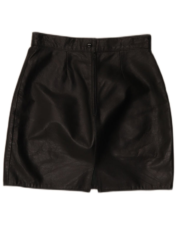 Vintage Womens Mini Leather Skirt IT 44 Medium W26 Black Leather