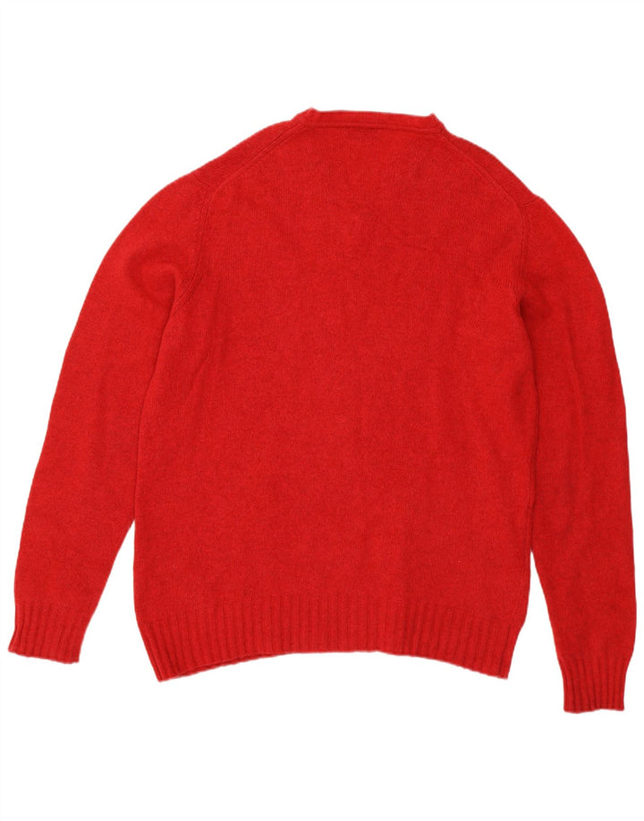Trussardi Mens V-Neck Jumper Sweater Medium Red Wool