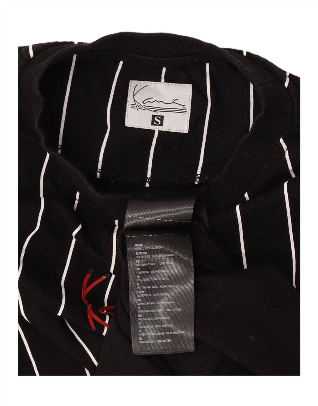 Karl Kani Mens T-Shirt Top Small Black Striped Cotton
