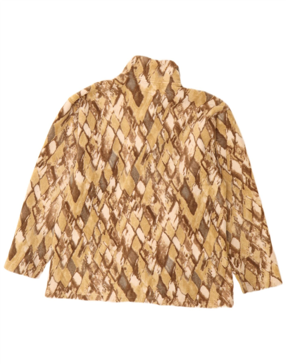 CONTE OF FLORENCE Womens Fleece Jacket UK 16 Large Beige Argyle/Diamond