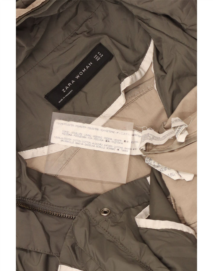Zara Womens Hooded Utility Jacket UK 12 Medium Khaki Polyester