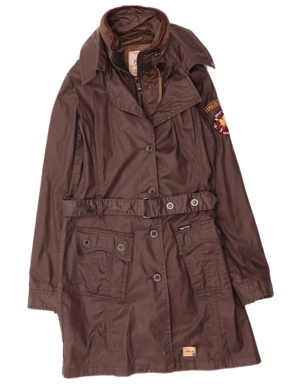 KHUJO Womens Graphic Waxed Cotton Trench Coat UK 12 Medium Brown