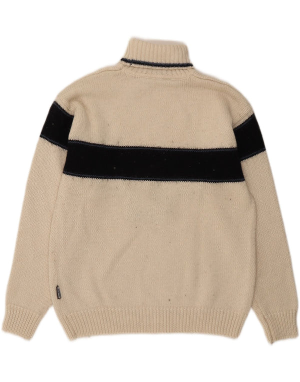 Knock Out Mens Roll Neck Jumper Sweater Medium White Colourblock Wool