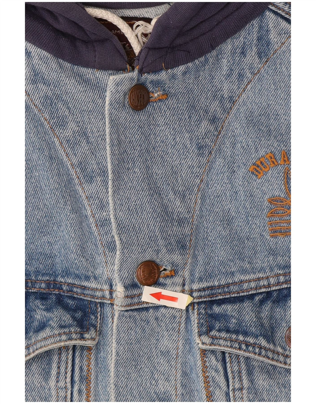 DURANGO Mens Hooded Denim Jacket UK 40 Large Blue Colourblock Cotton