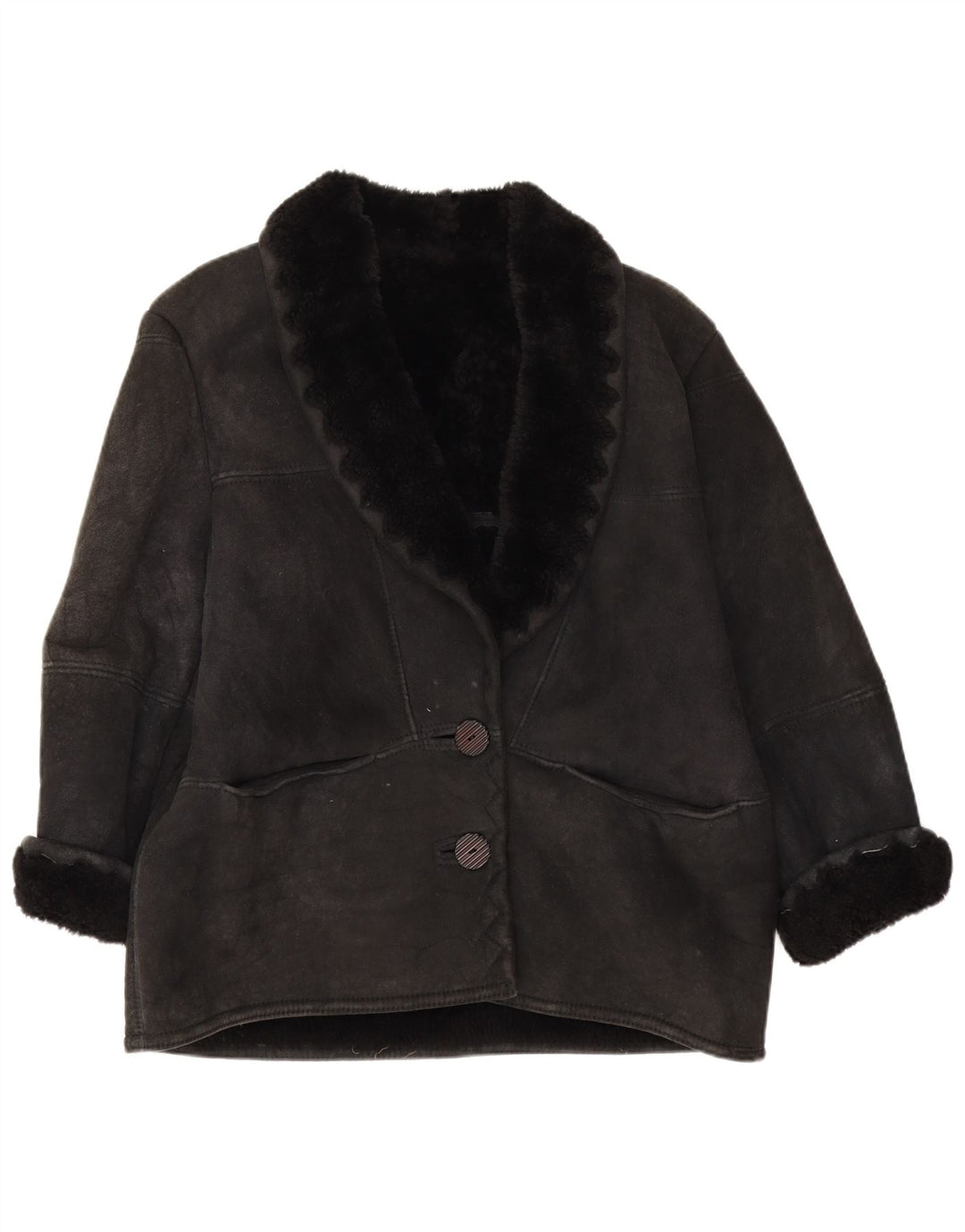 Vintage Womens Shearling Jacket IT 44 Medium Black Shearling
