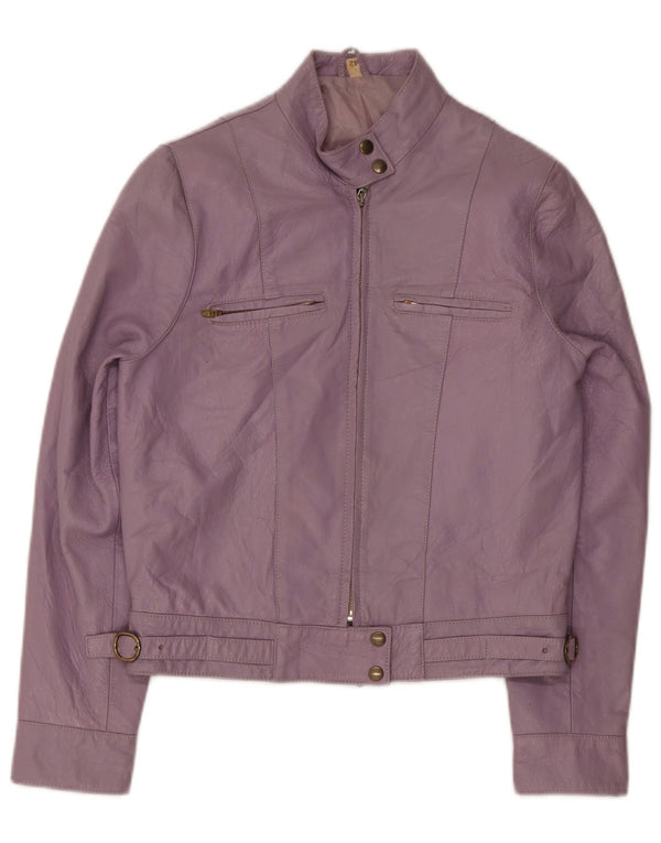 Vintage Womens Bomber Leather Jacket IT 42 Medium Purple Leather