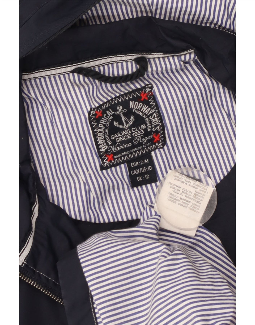 Vintage Womens Graphic Hooded Rain Jacket UK 12 Medium Navy Blue Polyester