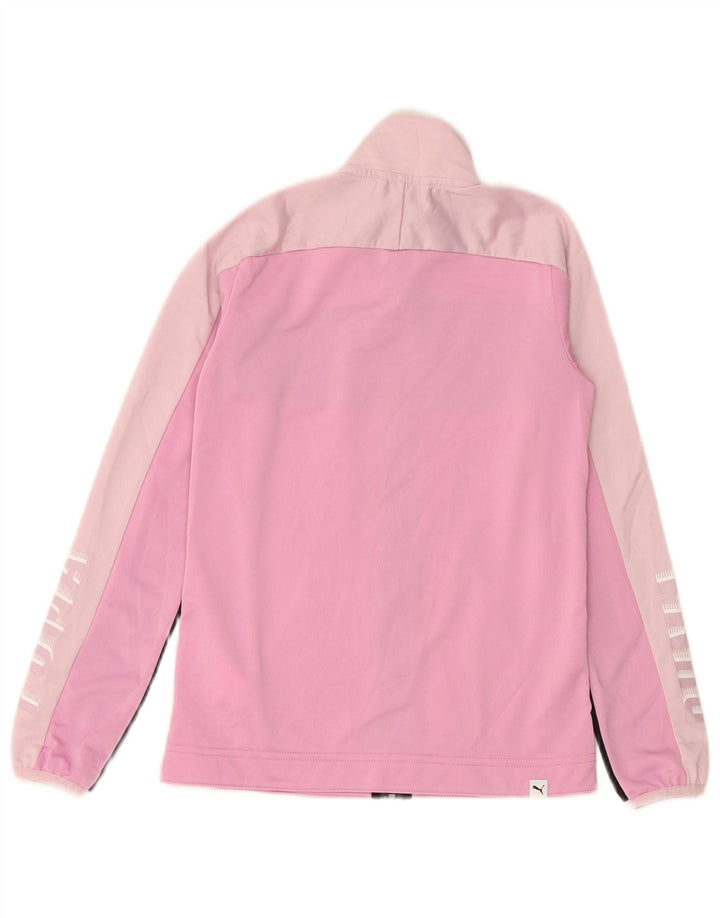PUMA Girls Graphic Tracksuit Top Jacket 11-12 Years Pink Colourblock