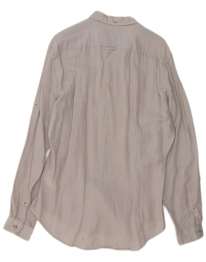 ZARA Mens Slim Fit Shirt XL Grey Linen