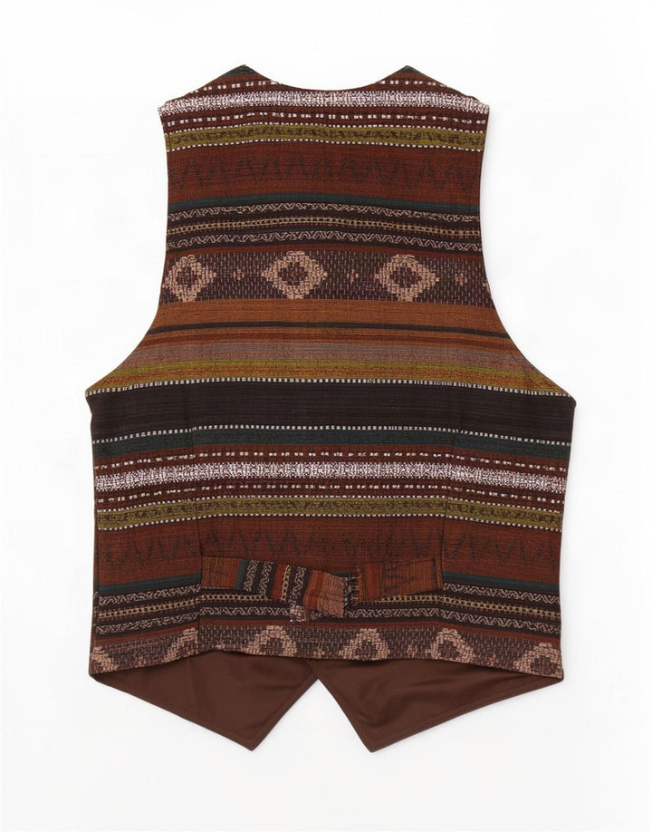 Vintage Mens Leather Waistcoat Medium Brown Geometric