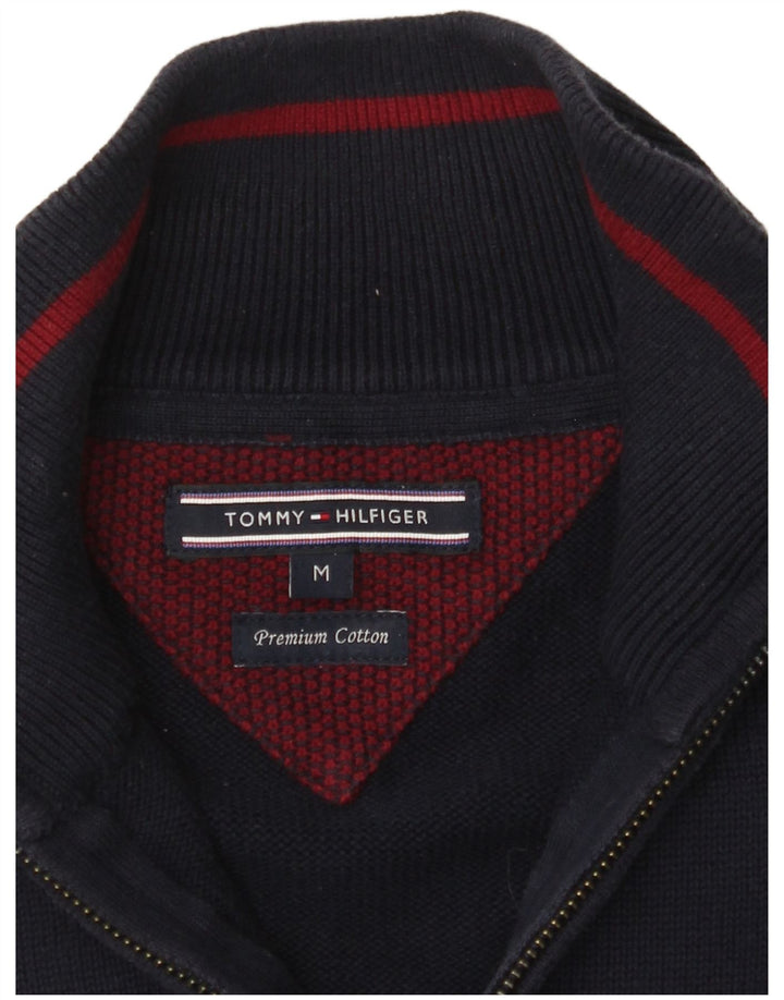 TOMMY HILFIGER Mens Zip Neck Jumper Sweater Medium Navy Blue Cotton