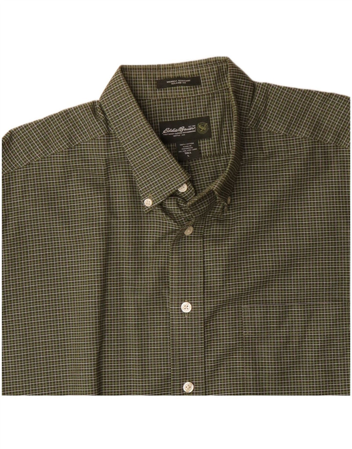 EDDIE BAUER Mens Relaxed Fit Shirt Large Green Check Cotton