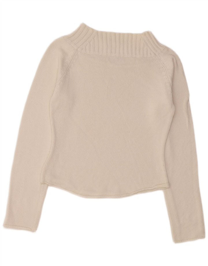 SISLEY Womens Crop Turtle Neck Jumper Sweater UK 10 Small White Cotton