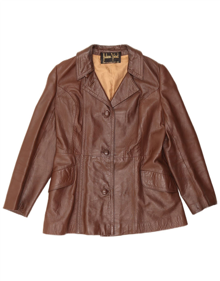 Julian Vard Womens 3 Button Leather Blazer Jacket UK 10 Small Brown