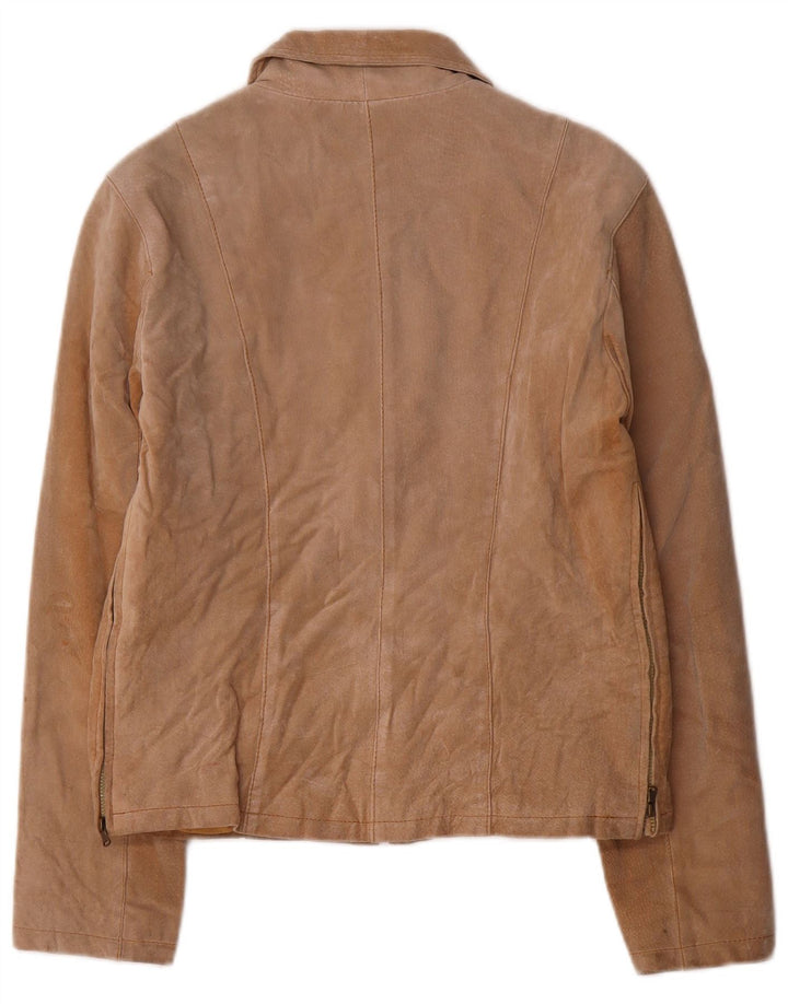 Effe Ti Womens Suede Jacket IT 44 Medium Beige Leather