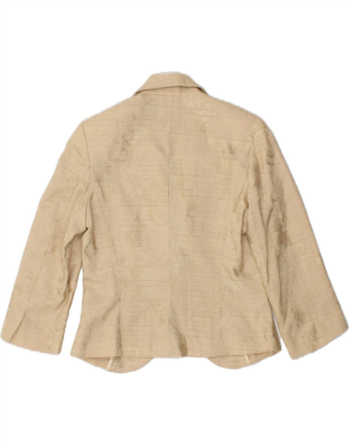 VINTAGE Womens 1 Button Blazer Jacket IT 44 Medium Beige Floral Polyester Vintage Vintage and Second-Hand Vintage from Messina Hembry 
